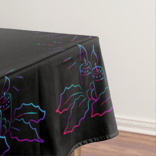 Elegant Christmas wreath and candles neon black Tablecloth