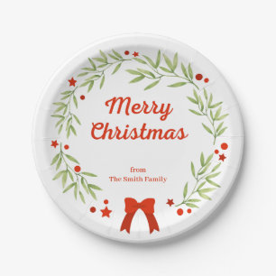 Elegant Christmas wreath and stars Paper Plates