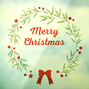 Elegant Christmas wreath and stars Window Cling