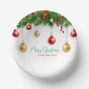 Elegant  Christmas Wreath Boarder with Ornaments  Paper Bowls