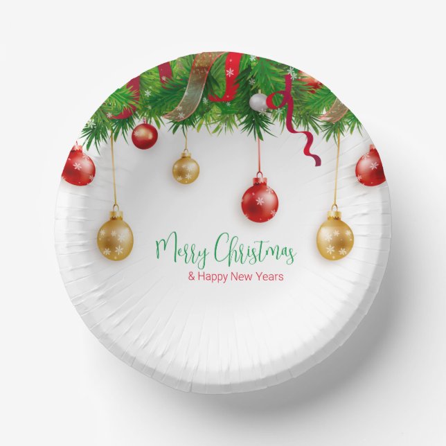 Elegant  Christmas Wreath Boarder with Ornaments  Paper Bowls (Front)