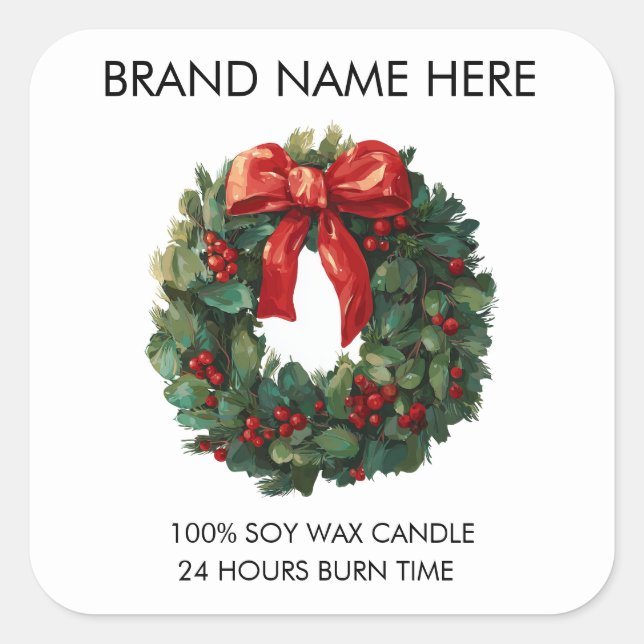 Elegant Christmas Wreath | Candle Labels (Front)