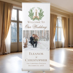 Elegant Christmas Wreath Candle Wedding Photo Retractable Banner