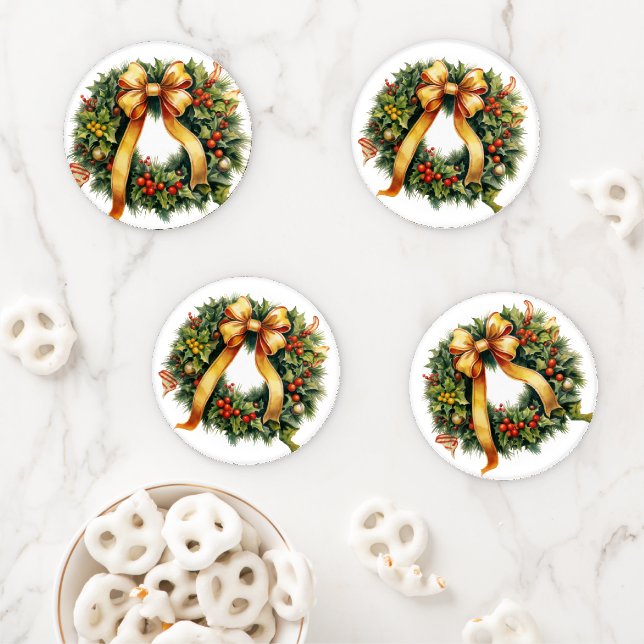 Elegant Christmas Wreath Coaster Set (In Situ)