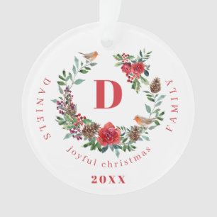 Elegant Christmas wreath family monogram photo Ornament