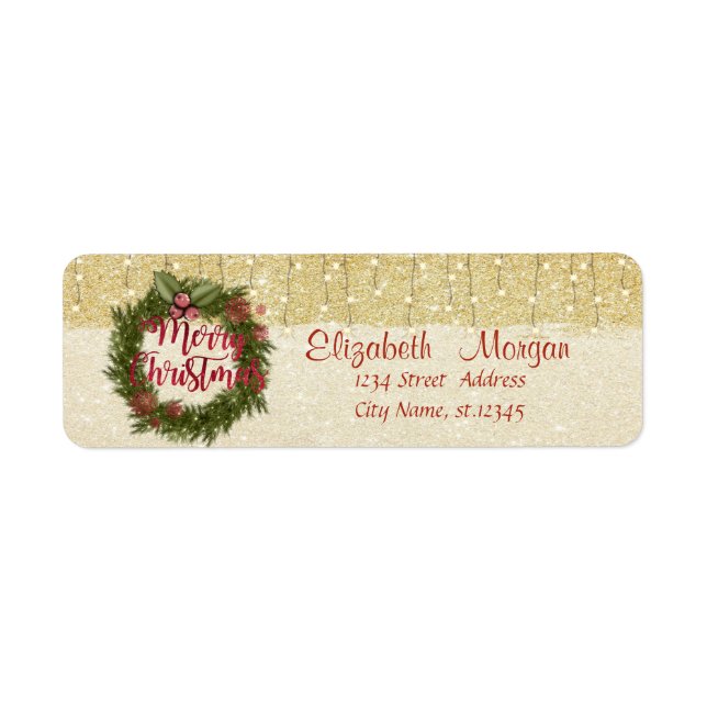 Elegant , Christmas Wreath,Gold  Glittery Label (Front)