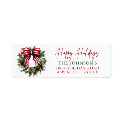 Elegant Christmas Wreath Happy Holidays Return Label