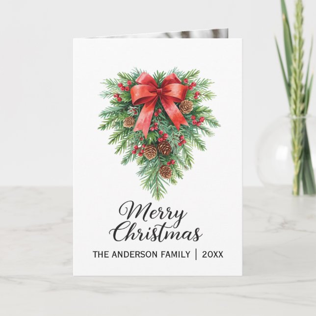 Elegant Christmas Wreath Holiday Card (Front)