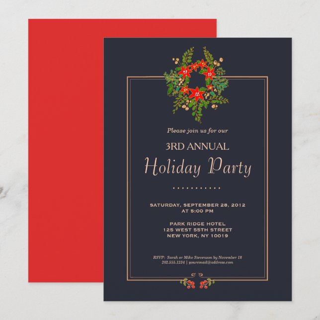 Elegant Christmas Wreath  Holiday Party Invitation (Front/Back)