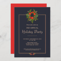 Elegant Christmas Wreath  Holiday Party Invitation