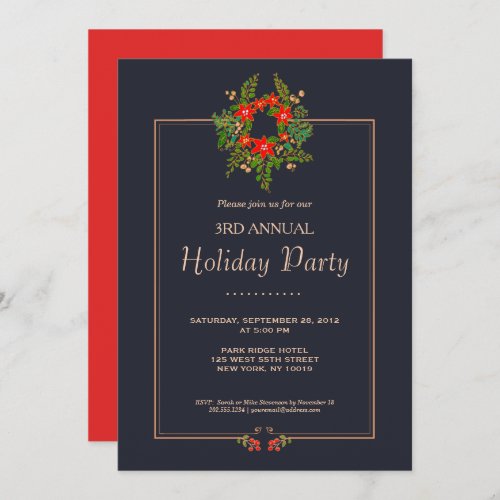 Elegant Christmas Wreath  Holiday Party Invitation