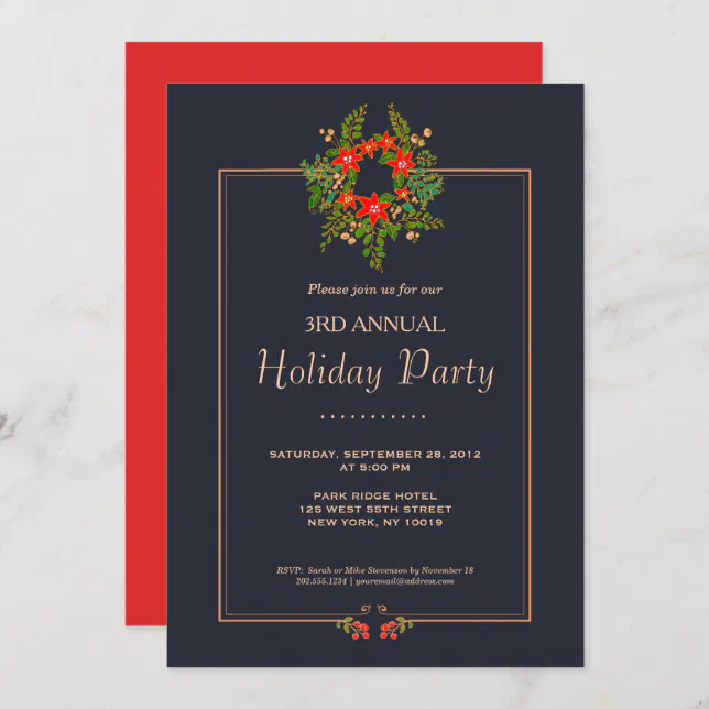 Elegant Christmas Wreath Holiday Party Invitation | Zazzle