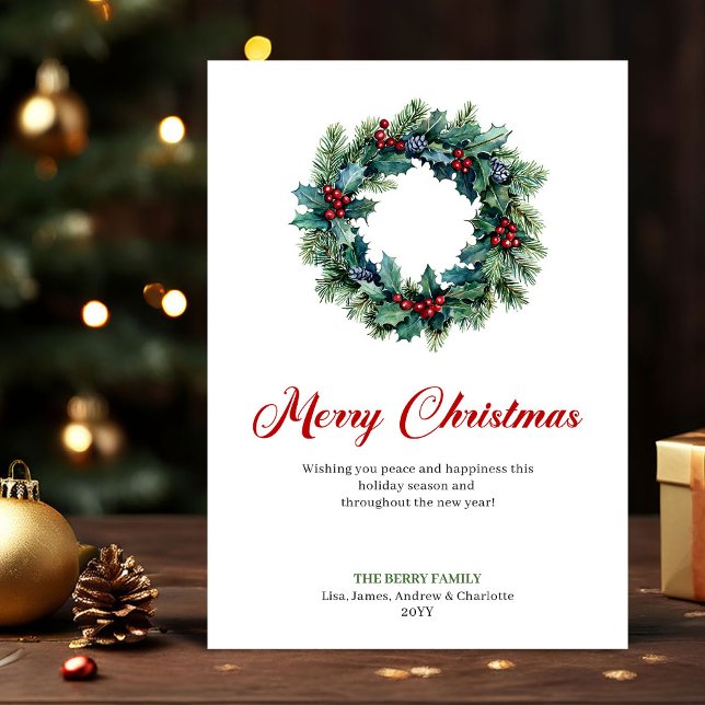 Elegant Christmas Wreath Minimalist Holiday Card (Elegant Christmas Wreath Minimalist Holiday Card)