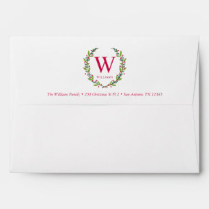 Elegant Christmas Wreath Monogram Envelope