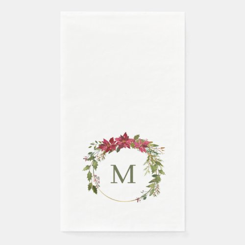 Elegant Christmas Wreath Monogram Paper Guest Towels