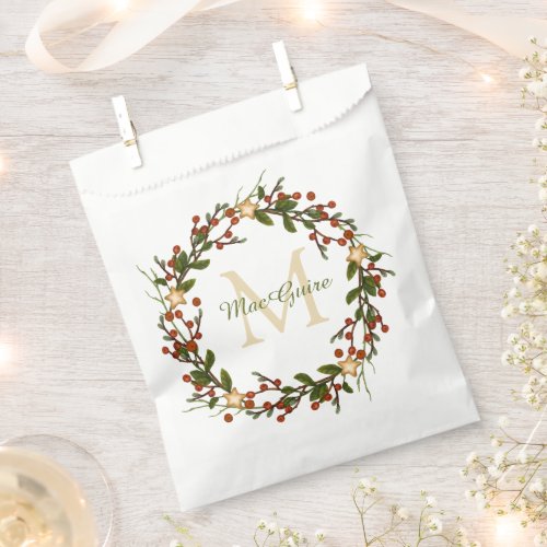 Elegant Christmas Wreath Monogrammed Favor Bag