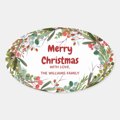 Elegant Christmas Wreath  Oval Sticker
