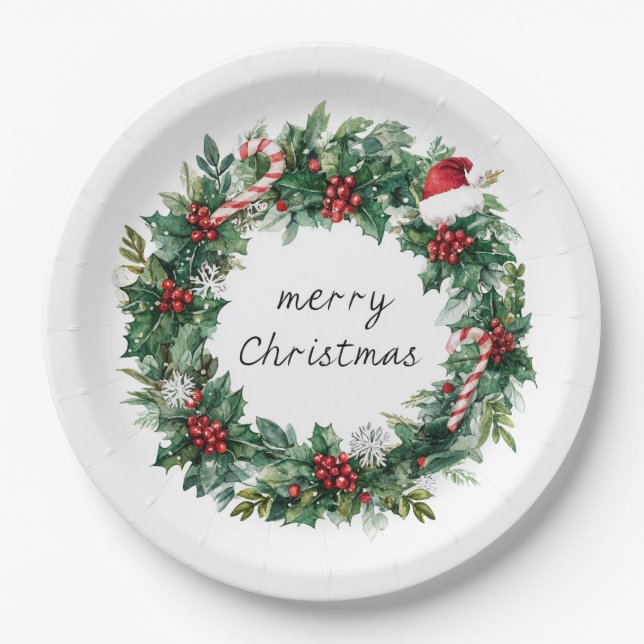 Elegant Christmas Wreath  Paper Plates (Front)
