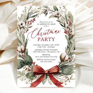 Elegant Christmas Wreath Party Invitation