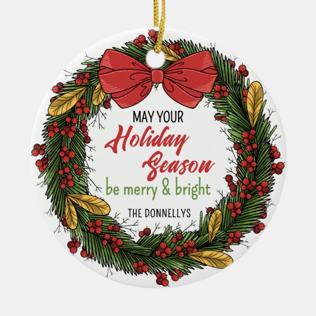 Elegant Christmas Wreath Personalized Ornament (Front)