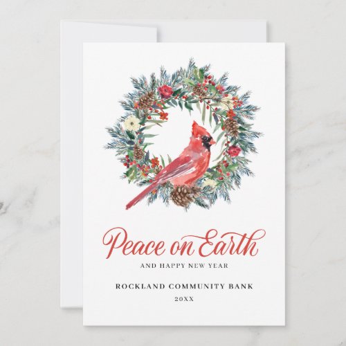Elegant Christmas Wreath Red Cardinal Corporate  Holiday Card