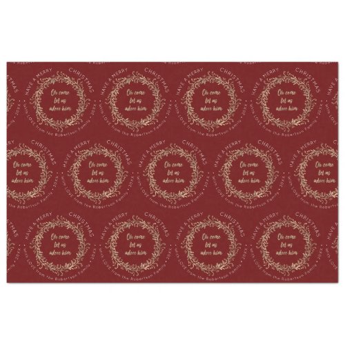 Elegant Christmas Wreath Red Gold Merry Christmas Tissue Paper