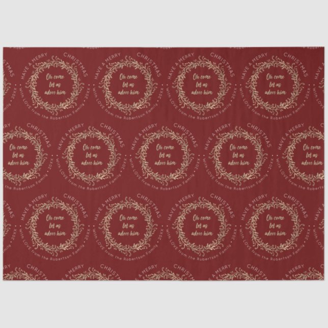 Elegant Christmas Wreath Red Gold Merry Christmas Tissue Paper (Front)