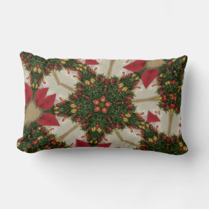 Elegant Christmas Wreath Red Green Kaleidoscopic Lumbar Pillow
