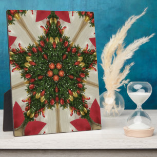Elegant Christmas Wreath Red Green Kaleidoscopic Plaque