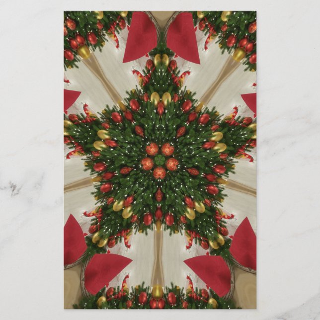 Elegant Christmas Wreath Red Green Kaleidoscopic Stationery (Front)