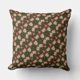 Elegant Christmas Wreath Red Green Kaleidoscopic Throw Pillow