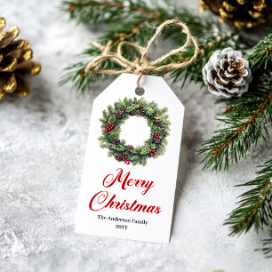 Elegant Christmas Wreath Watercolor Gift Tags