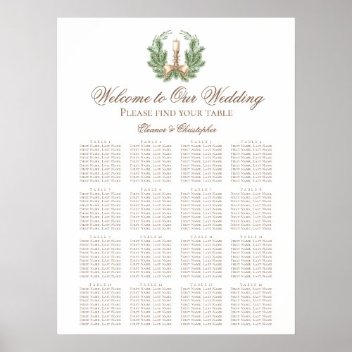 Elegant Christmas Wreath Wedding Seating Chart