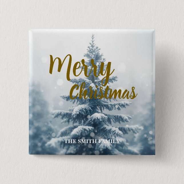 Elegant Christmas Xmas winter pine tree forest  Button (Front)