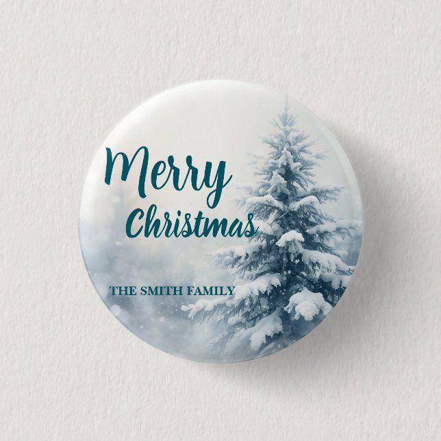 Elegant Christmas Xmas winter pine tree forest Hol Button (Front)