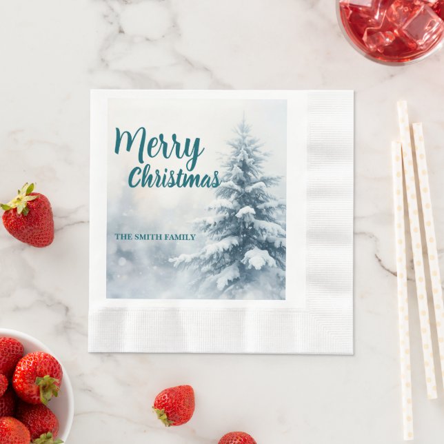 Elegant Christmas Xmas winter pine tree forest Hol Napkins (Insitu)
