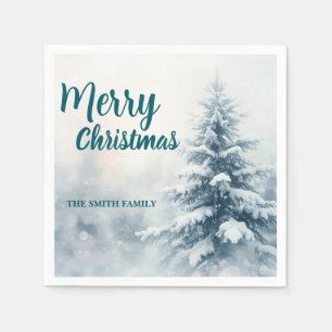 Elegant Christmas Xmas winter pine tree forest Hol Napkins