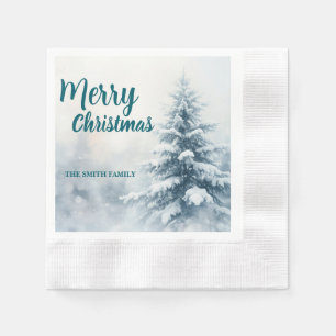 Elegant Christmas Xmas winter pine tree forest Hol Napkins