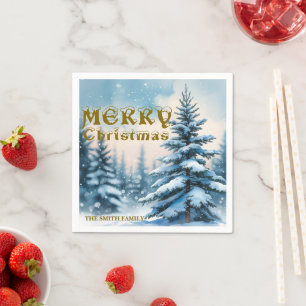 Elegant Christmas Xmas winter pine tree forest Hol Napkins