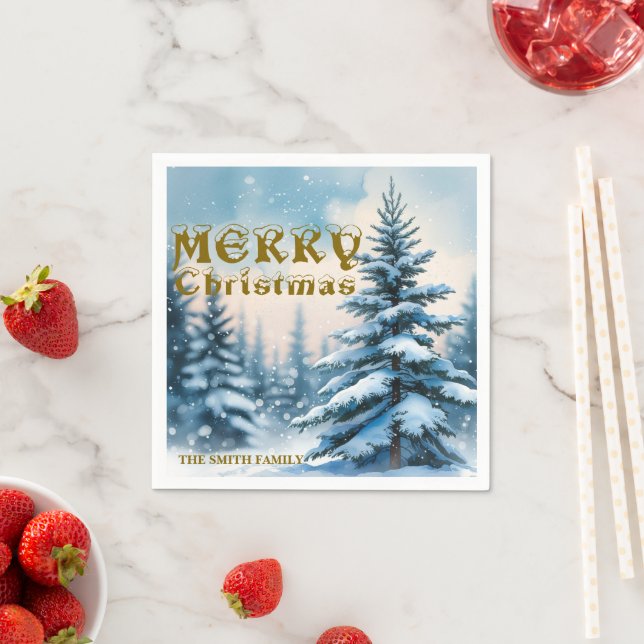 Elegant Christmas Xmas winter pine tree forest Hol Napkins (Insitu)