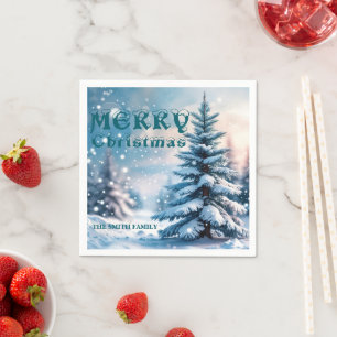 Elegant Christmas Xmas winter pine tree forest Hol Napkins