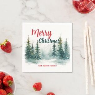 Elegant Christmas Xmas winter pine tree forest Hol Napkins