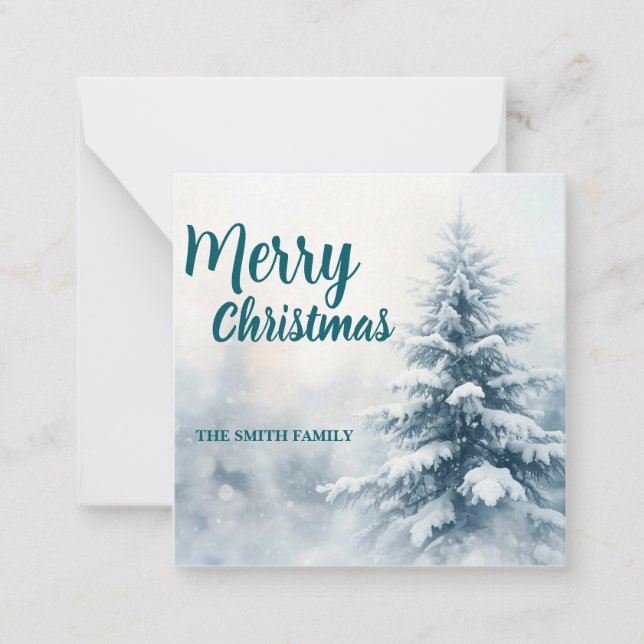 Elegant Christmas Xmas winter pine tree forest Hol Note Card (Front)