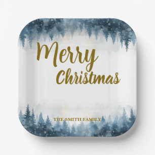Elegant Christmas Xmas winter pine tree forest Paper Plates