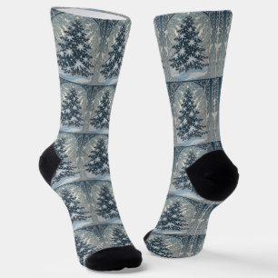 Elegant Christmas Yule Tree Snowflakes and Stars Socks