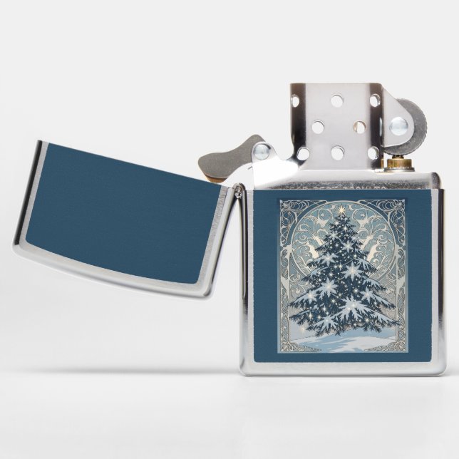 Elegant Christmas Yule Tree Snowflakes and Stars Zippo Lighter (Opened)