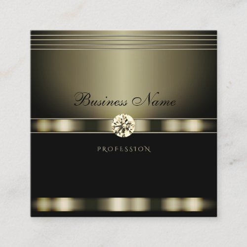 Elegant Chrome Effect and Black with Faux Diamonds Square Business Card