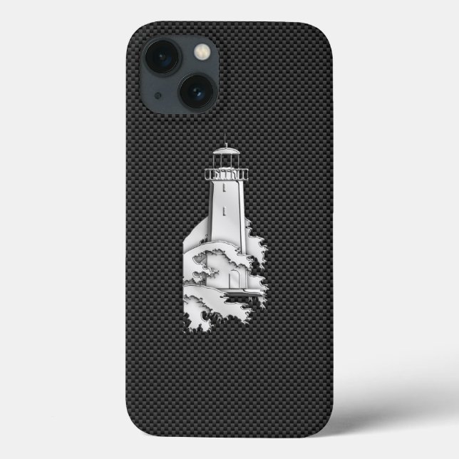 Elegant Chrome Like Lighthouse on Carbon Fiber Case-Mate iPhone Case (Back)