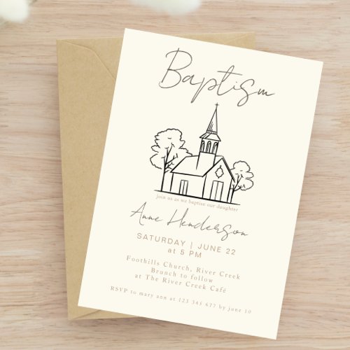 Elegant Church Baptism Neutral Beige Christening Invitation