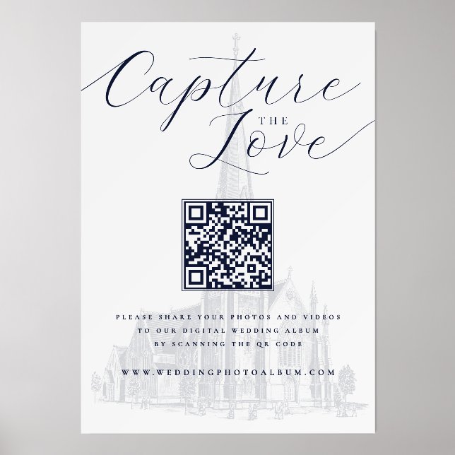 Elegant Church Capture the Love Wedding QR Code Holder (Front)